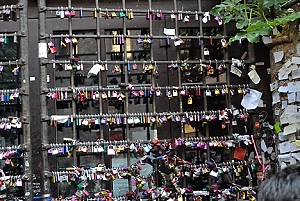 October 16, 2013<br>Locks in Verona near Juliet's statue.  Each one has the name of a girl and her boyfriend written on it. Each one represents an eternal love between two people (because the lock can't be opened).